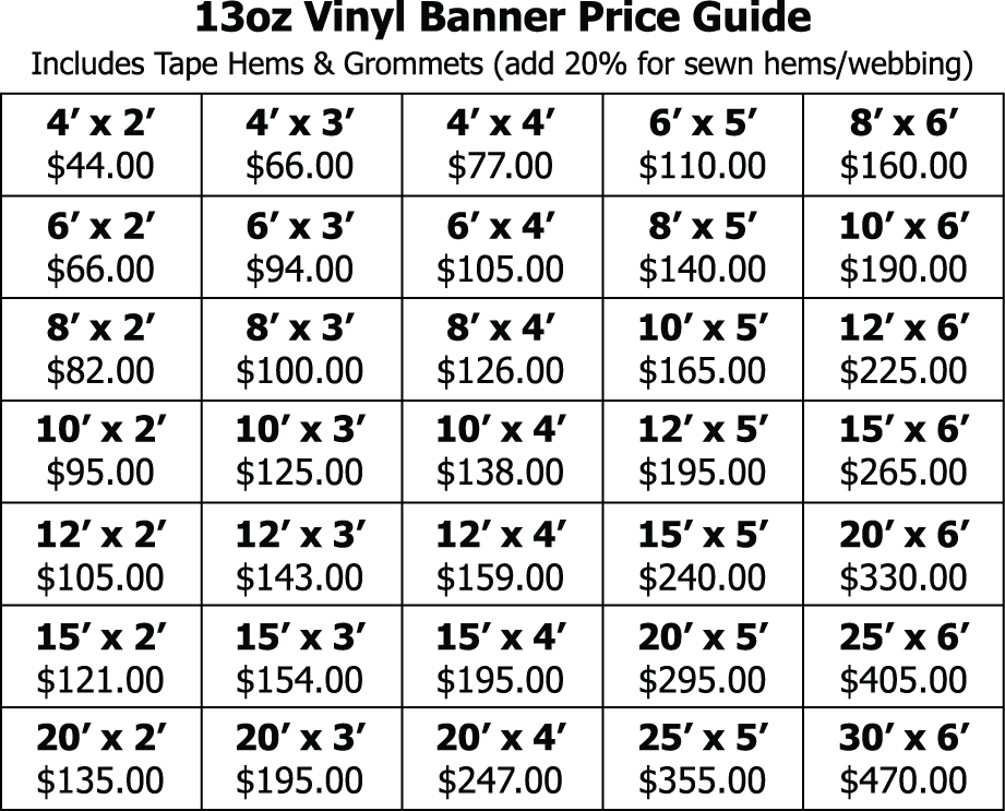 13 oz viinyl banner pricing